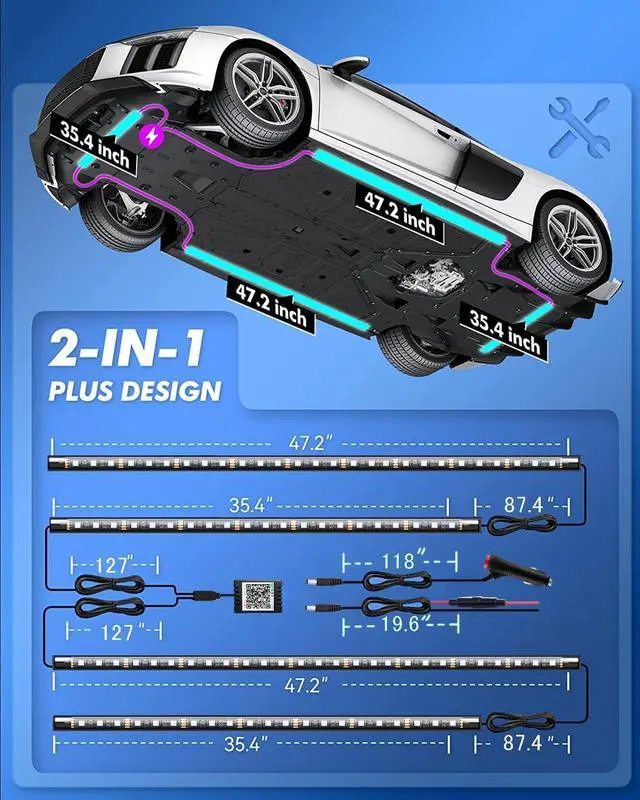 Alt view image 6 of 7 - Underglow Kit for Car, Led Underglow Lights with App and Remote Control, 16 Million RGB Colors, 29 Preset Modes, Music & DIY Mode, Under Car Led Lights Exterior for SUVs, Trucks, DC 12V