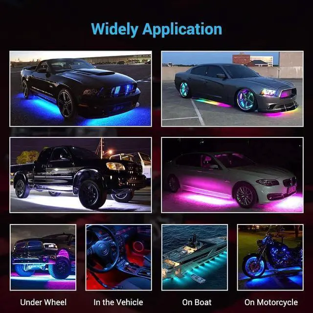 Alt view image 7 of 7 - Underglow Kit for Car, Led Underglow Lights with App and Remote Control, 16 Million RGB Colors, 29 Preset Modes, Music & DIY Mode, Under Car Led Lights Exterior for SUVs, Trucks, DC 12V