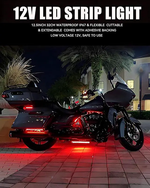 Alt view image 7 of 7 - Keiurot 12V Led Light Strip 32CM Waterproof LEDs Light Strips for Cars Motorcycles Golf Cart Interior & Exterior Marine Boat Red Led Strip Lights 5050 18SMD,Pack of 4