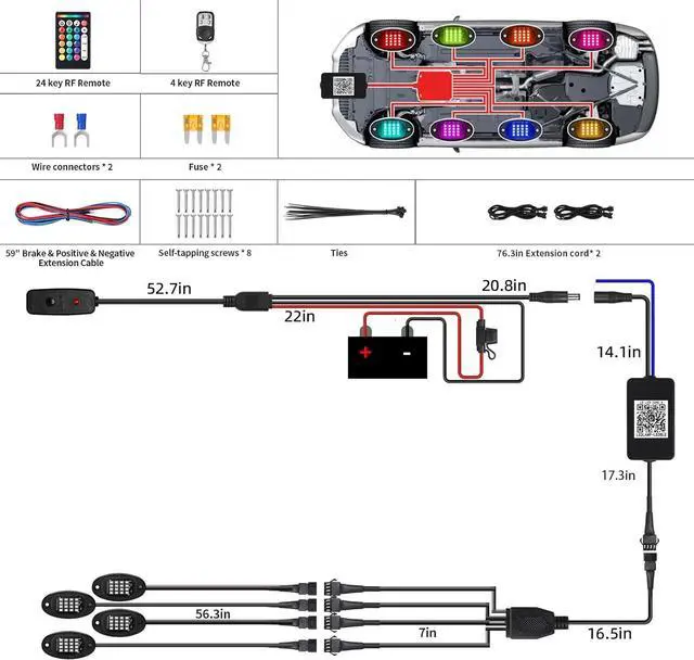 Alt view image 6 of 7 - 4 Pods RGB LED Rock Lights with Dual Zone Brake, Waterproof Multicolor Underglow Lights Kit for ATV UTV Golf Cart Trucks RZR SXS, Neon Underbody Light with App Remote Control Flashing Music Sync 12V