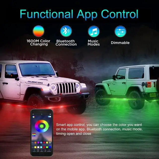 Alt view image 2 of 7 - Tenmiro Car RGB LED Rock Lights Kit, 4 pods High Bright Multilcolor Waterproof IP68 with APP/Remote Control & Music Mode Rock Neon Light for Truck ATV UTV RZR SUV