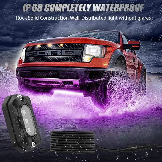 Alt view image 4 of 7 - Tenmiro Car RGB LED Rock Lights Kit, 4 pods High Bright Multilcolor Waterproof IP68 with APP/Remote Control & Music Mode Rock Neon Light for Truck ATV UTV RZR SUV