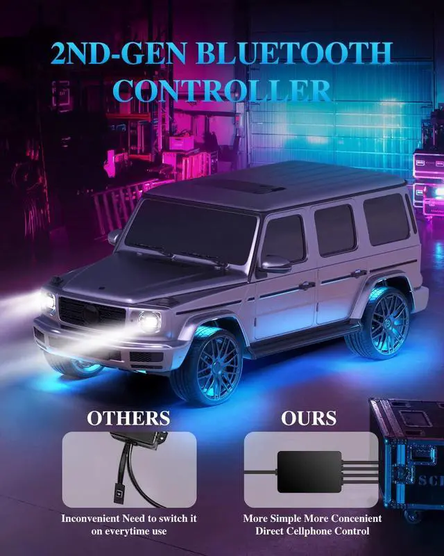 Alt view image 5 of 7 - Tenmiro Car RGB LED Rock Lights Kit, 4 pods High Bright Multilcolor Waterproof IP68 with APP/Remote Control & Music Mode Rock Neon Light for Truck ATV UTV RZR SUV