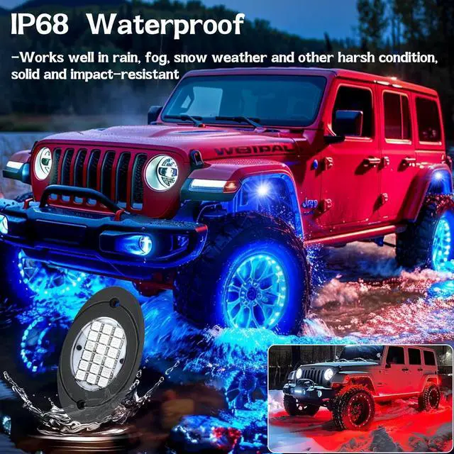Alt view image 3 of 7 - 4 Pods RGB LED Rock Lights, Underglow Multicolor Neon Light Kit, Wheel Well Light with APP Control & Music Mode, Under Glow Lights for Trucks,Jeep,SUV,Golf Cart,ATV,Pickup Off Road,12V