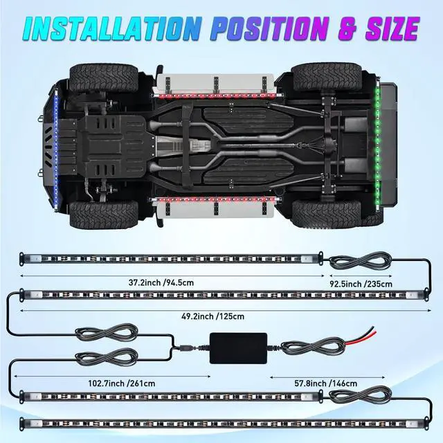 Alt view image 4 of 7 - Nilight 4Pcs Car Underglow Neon Accent Strip Lights 256 LEDs RGB Multi Color DIY Sound Active Function Music Mode with APP Control and Remote Underbody Light Strips