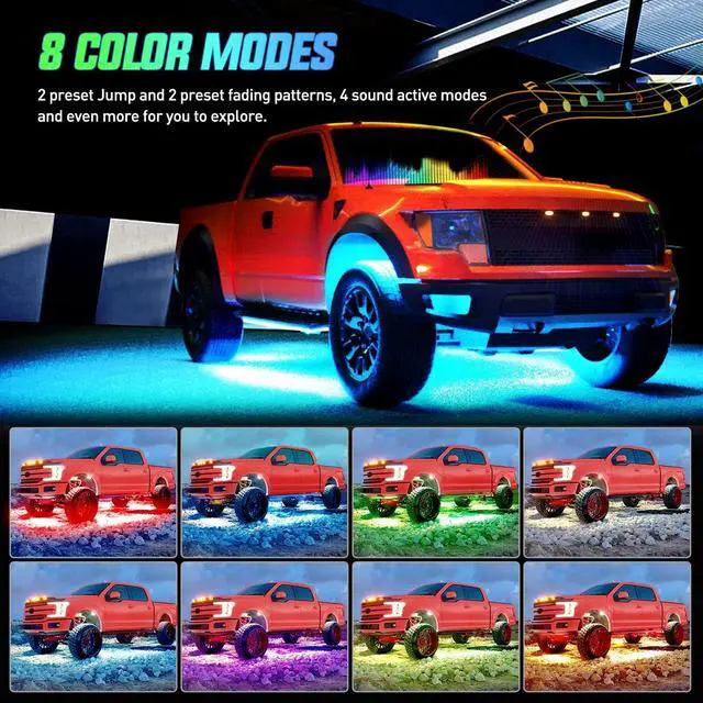 Alt view image 5 of 7 - Nilight 4Pcs Car Underglow Neon Accent Strip Lights 256 LEDs RGB Multi Color DIY Sound Active Function Music Mode with APP Control and Remote Underbody Light Strips