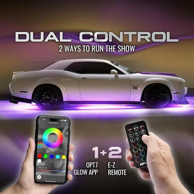 Alt view image 2 of 7 - OPT7 Aura Flexible Underglow Car Lights with APP & Remote Control, Exterior Neon Accent Underbody Lighting Kit, 4 PCS RGB LED Light Strips for Cars Trucks RV, Waterproof, Multi Colors Music Mode, 12V