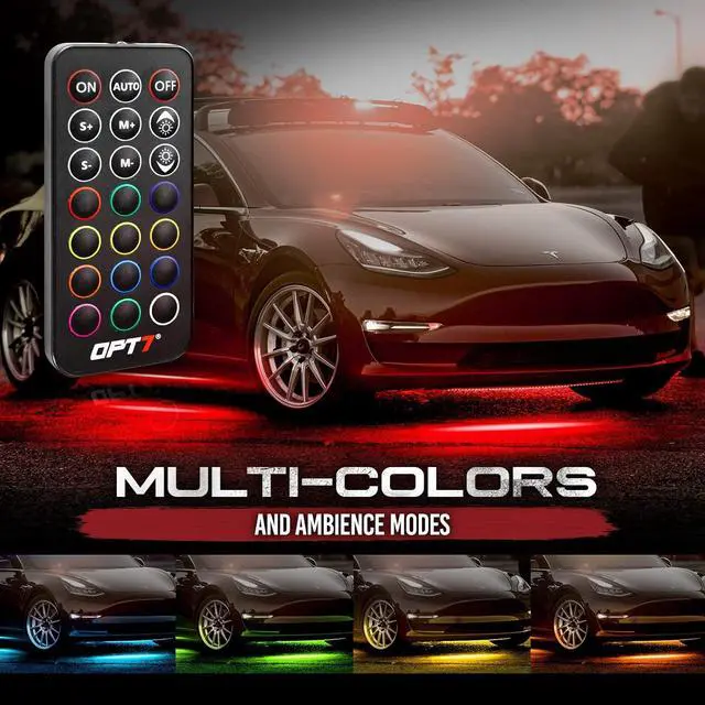 Alt view image 4 of 7 - OPT7 Aura Flexible Underglow Car Lights with APP & Remote Control, Exterior Neon Accent Underbody Lighting Kit, 4 PCS RGB LED Light Strips for Cars Trucks RV, Waterproof, Multi Colors Music Mode, 12V