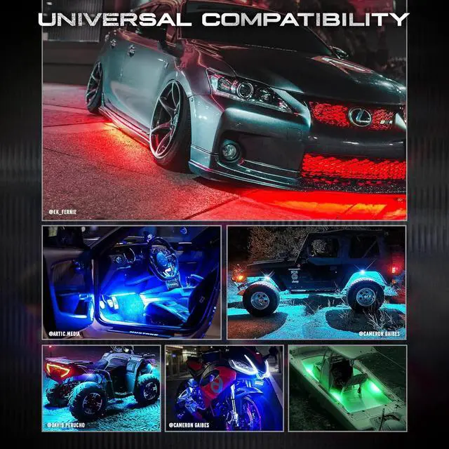 Alt view image 7 of 7 - OPT7 Aura Flexible Underglow Car Lights with APP & Remote Control, Exterior Neon Accent Underbody Lighting Kit, 4 PCS RGB LED Light Strips for Cars Trucks RV, Waterproof, Multi Colors Music Mode, 12V