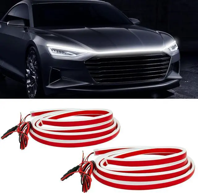 Main image of Outletsunva 2 Pack of 71 Inches Dynamic Car Hood Light Strip, Car LED Strip Light, Exterior Flexible Daytime Running Light Strip for Cars, Trucks, SUVs, Bright Cool White