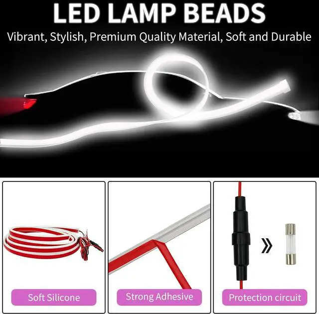 Alt view image 4 of 7 - Outletsunva 2 Pack of 71 Inches Dynamic Car Hood Light Strip, Car LED Strip Light, Exterior Flexible Daytime Running Light Strip for Cars, Trucks, SUVs, Bright Cool White