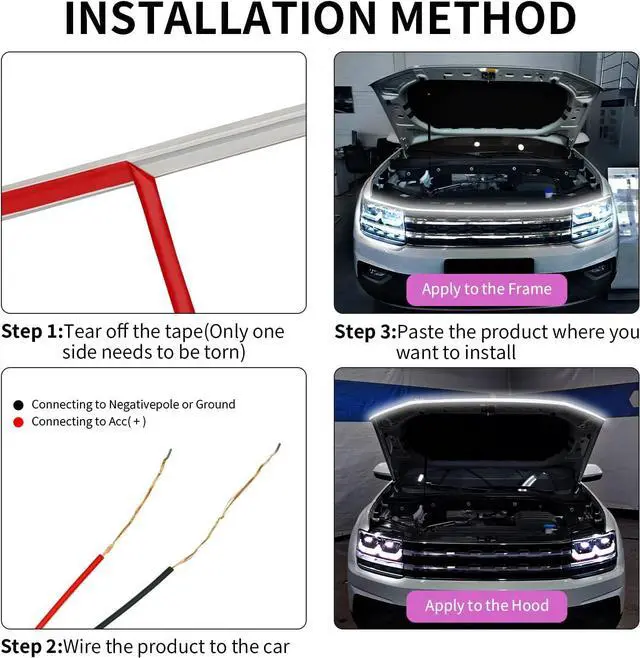 Alt view image 5 of 7 - Outletsunva 2 Pack of 71 Inches Dynamic Car Hood Light Strip, Car LED Strip Light, Exterior Flexible Daytime Running Light Strip for Cars, Trucks, SUVs, Bright Cool White