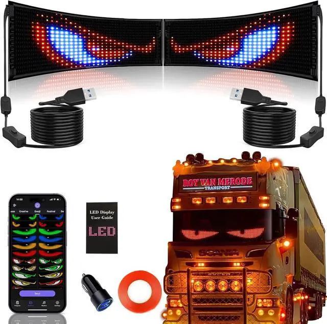 Main image of 2PCS Synchronized Devil Eyes Light for Truck, 23.4X4.7 Flex Car Window LED Display Screen, Dynamic Colorful Eye Lamp Programmable LED Eyes for Car Truck Windshield