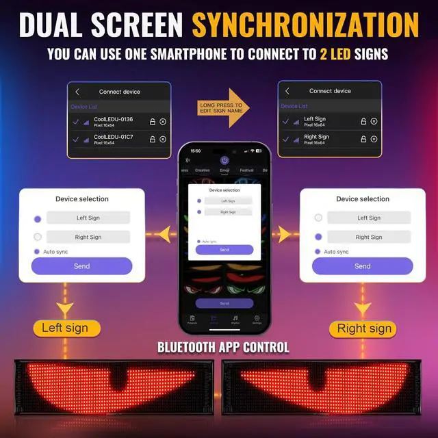 Alt view image 3 of 6 - Synchronize Devil Eyes Light for Truck, 23.4X4.7 Flex Car Window LED Display Screen, Dynamic Colorful Eye Lamp Programmable LED Eyes for Car Truck Windshield