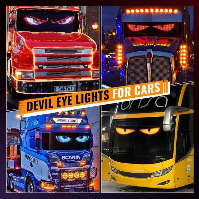 Alt view image 6 of 6 - Synchronize Devil Eyes Light for Truck, 23.4X4.7 Flex Car Window LED Display Screen, Dynamic Colorful Eye Lamp Programmable LED Eyes for Car Truck Windshield