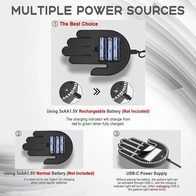 Alt view image 5 of 7 - ISUNMEA 2025 New Car Decorative Lights, Rechargeable Led Gesture Lights for SUVs, Trucks, Car Finger Light with Remote, Funny Led Window Sign Light for Car Accessories (Red)