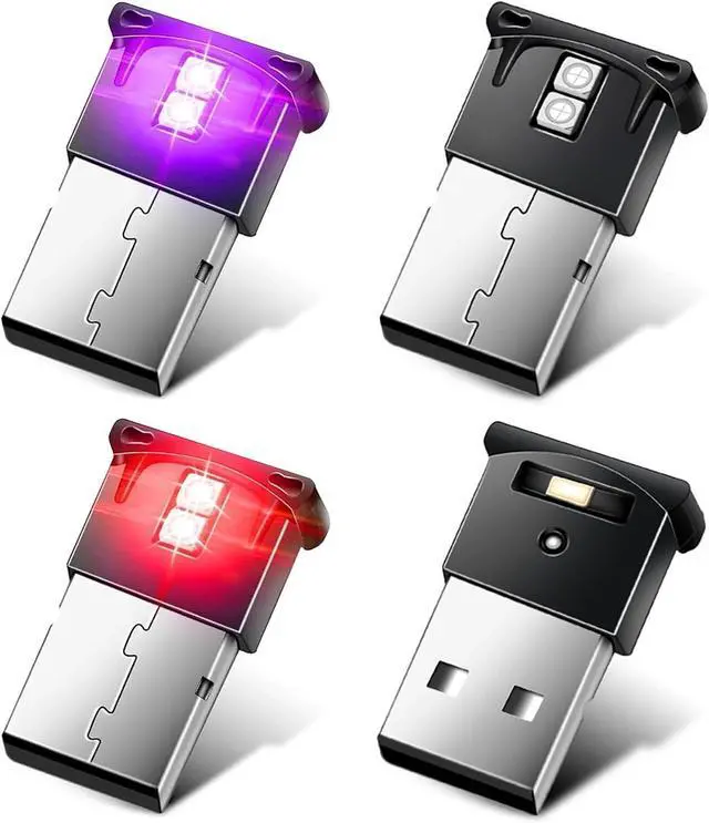 Main image of Linkstyle 4PCS Mini USB LED Atmosphere Light, 8-Color RGB Car Interior Light, Adjustable Brightness, Universal 5V Lamp