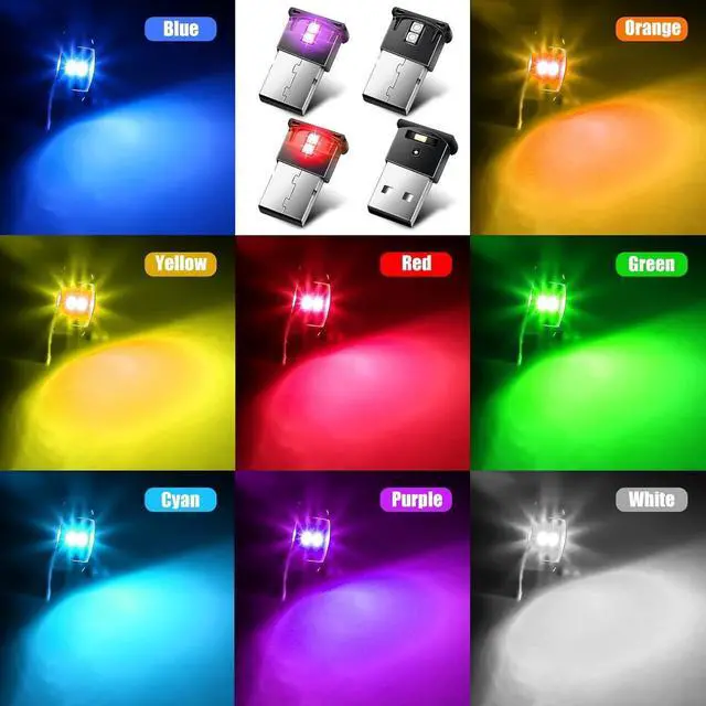 Alt view image 2 of 7 - Linkstyle 4PCS Mini USB LED Atmosphere Light, 8-Color RGB Car Interior Light, Adjustable Brightness, Universal 5V Lamp