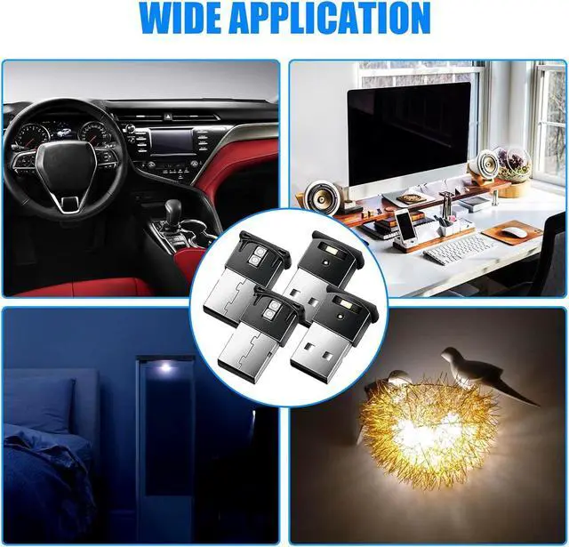 Alt view image 7 of 7 - Linkstyle 4PCS Mini USB LED Atmosphere Light, 8-Color RGB Car Interior Light, Adjustable Brightness, Universal 5V Lamp