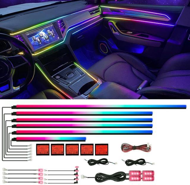 Main image of Acrylic Interior Car LED Strip Light with APP, 18-in-1 128 Colorful 6 Pieces Fiber Optic Car Decoration Atmosphere Light Kits, Dual Zone Music Sync Rhythm RGB Neon Lighting for All Cars