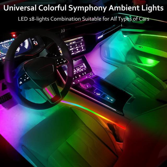 Alt view image 2 of 7 - Acrylic Interior Car LED Strip Light with APP, 18-in-1 128 Colorful 6 Pieces Fiber Optic Car Decoration Atmosphere Light Kits, Dual Zone Music Sync Rhythm RGB Neon Lighting for All Cars