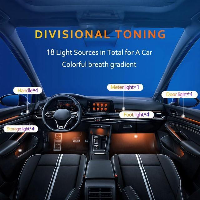 Alt view image 6 of 7 - Acrylic Interior Car LED Strip Light with APP, 18-in-1 128 Colorful 6 Pieces Fiber Optic Car Decoration Atmosphere Light Kits, Dual Zone Music Sync Rhythm RGB Neon Lighting for All Cars