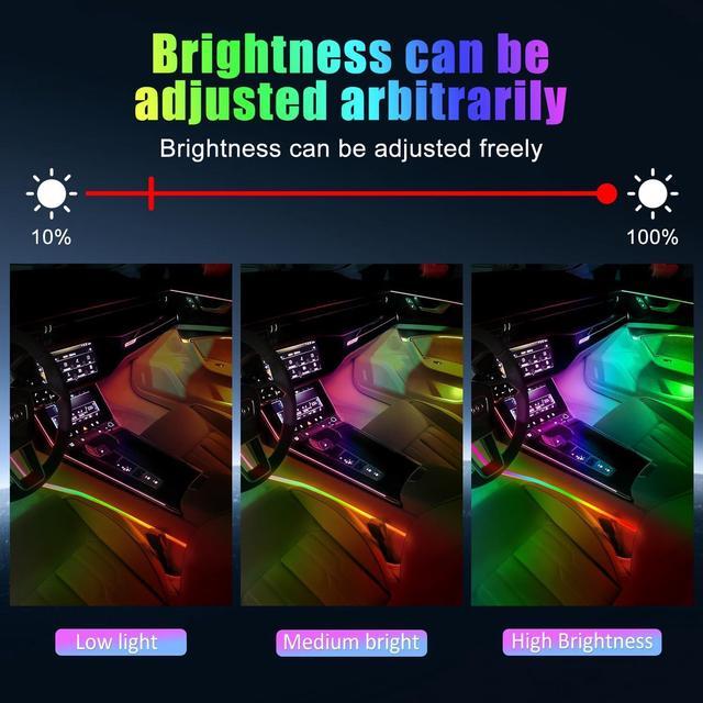 Alt view image 7 of 7 - Acrylic Interior Car LED Strip Light with APP, 18-in-1 128 Colorful 6 Pieces Fiber Optic Car Decoration Atmosphere Light Kits, Dual Zone Music Sync Rhythm RGB Neon Lighting for All Cars
