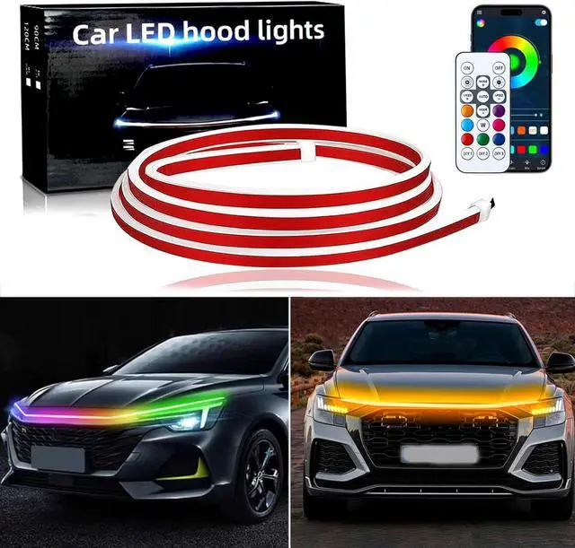 Main image of JMTBNO Car LED Hood Light Strip 71" RGB Exterior LED Strip Flexible 12V Multicolor Universal Engine Hood Cover Daytime Running Light Strip Waterproof Remote & APP for Car SUV Truck
