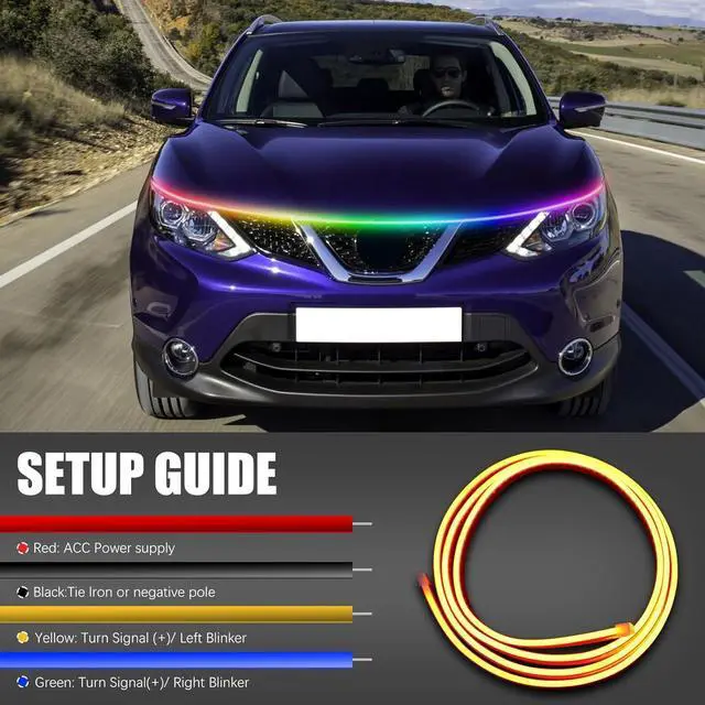 Alt view image 4 of 7 - JMTBNO Car LED Hood Light Strip 71" RGB Exterior LED Strip Flexible 12V Multicolor Universal Engine Hood Cover Daytime Running Light Strip Waterproof Remote & APP for Car SUV Truck