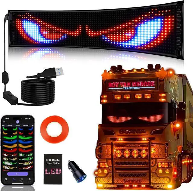 Main image of Synchronize Devil Eyes Light for Truck, 23.4X4.7 Flex Car Window LED Display Screen, Dynamic Colorful Eye Lamp Programmable LED Eyes for Car Truck Windshield