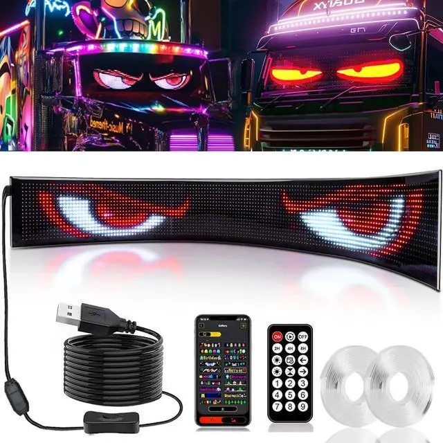 Main image of 1 Piece 52inx7.6in Extra-Large Devil Eyes Light for Truck Windshield, Large Flex LED Display for Car Eyes, Programmable Devils Eye LED Soft Screen for Windshield Flexible Dynamic Car Eyes