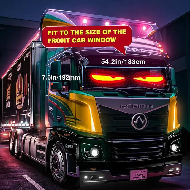 Alt view image 2 of 7 - 1 Piece 52inx7.6in Extra-Large Devil Eyes Light for Truck Windshield, Large Flex LED Display for Car Eyes, Programmable Devils Eye LED Soft Screen for Windshield Flexible Dynamic Car Eyes