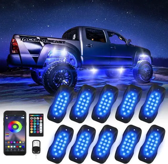 Main image of Rock Lights for Trucks 10 Pods RGB LED Rock Lights with Bluetooth APP/Remote Control Music Mode Extension Cords Underglow Lights IP68 Waterproof Neon Light Kits for Car Jeep Offroad Pickup
