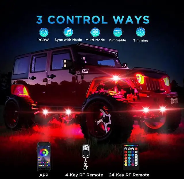 Alt view image 4 of 7 - Rock Lights for Trucks 10 Pods RGB LED Rock Lights with Bluetooth APP/Remote Control Music Mode Extension Cords Underglow Lights IP68 Waterproof Neon Light Kits for Car Jeep Offroad Pickup