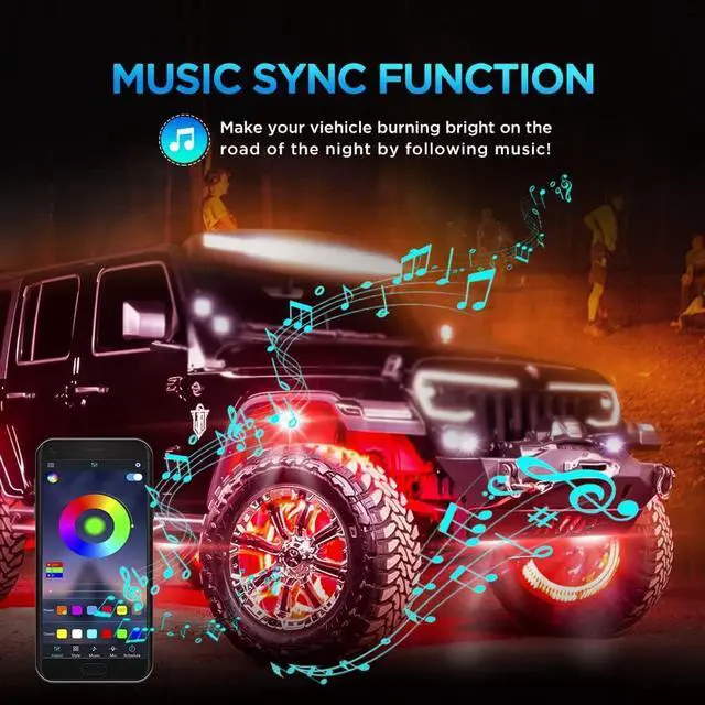 Alt view image 3 of 7 - Rock Lights for Trucks 10 Pods RGB LED Rock Lights with Bluetooth APP/Remote Control Music Mode Extension Cords Underglow Lights IP68 Waterproof Neon Light Kits for Car Jeep Offroad Pickup