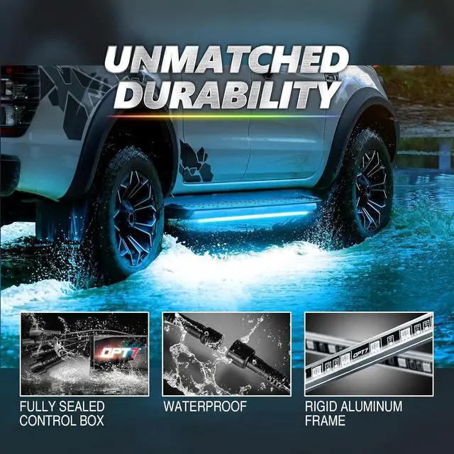 Alt view image 5 of 7 - OPT7 Aura Pro Underglow LED Lights Kit for Truck with App & Remote Control, RGB Multicolor Music Modes, Waterproof Rigid Aluminum Light Bar, Exterior Neon Accent Lighting for Regular Extended Cab