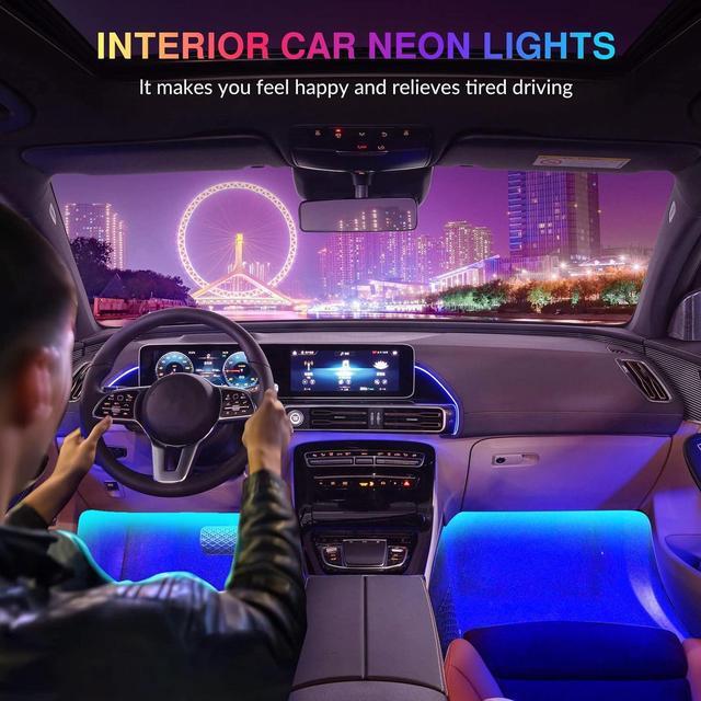Alt view image 5 of 6 - Interior Car Lights, 2-in-1 Design 5V 2.1A 4PCS 68 LEDs Lights APP Control with Remote, Music Sync Color Change, DIY, USB Powered Under Dash Trim Lights for Car