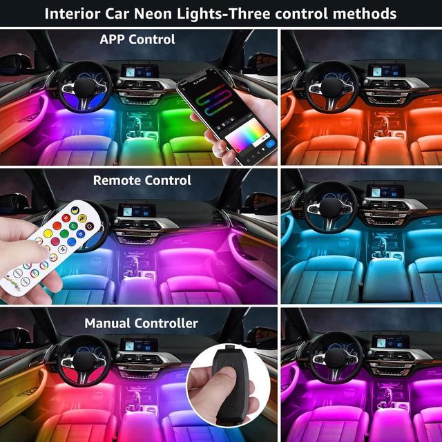 Alt view image 2 of 6 - Interior Car Lights, 2-in-1 Design 5V 2.1A 4PCS 68 LEDs Lights APP Control with Remote, Music Sync Color Change, DIY, USB Powered Under Dash Trim Lights for Car