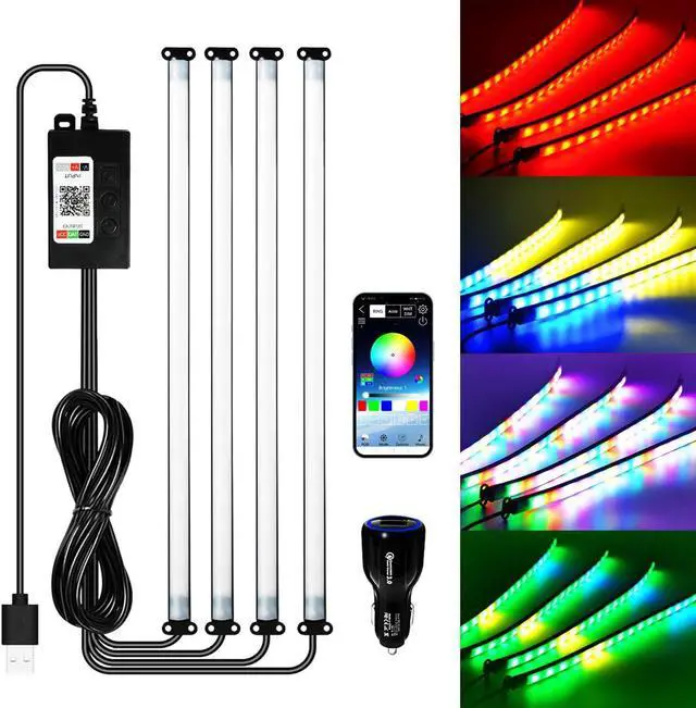 Main image of Car Led Interior Light Strip 72LEDs Under Dash Foot Well PVC Housing RGB DIY 210 Modes Static/Chase/Gradient/Strobe, Music Sync, Timer App Switch Control, USB 5V DC 12V, No Remote