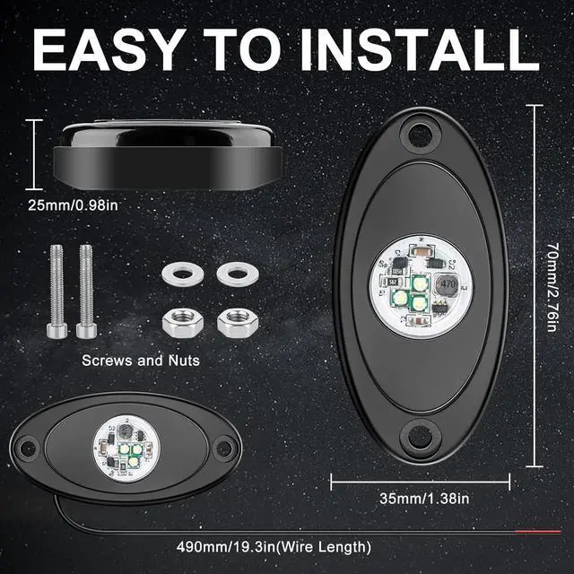 Alt view image 5 of 5 - YONEDA Rock Lights for Trucks(4 Pods White)
