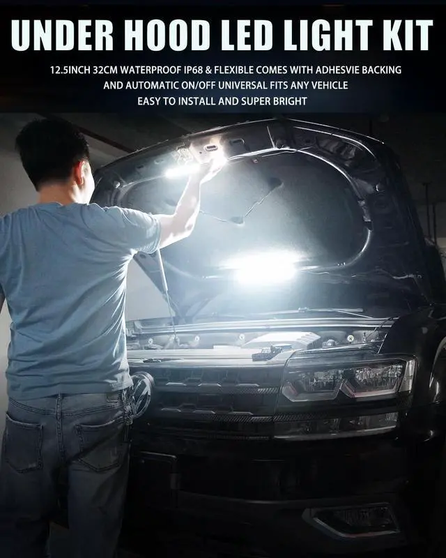 Alt view image 2 of 7 - Under Hood Light Under Hood Led Light Kit for Car Engine Bay Led Light kit Car Hood Work Lights Inspection Lights with Automatic On/Off, Universal Fits Any Vehicle 12V 1Set