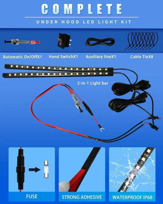 Alt view image 6 of 7 - Under Hood Light Under Hood Led Light Kit for Car Engine Bay Led Light kit Car Hood Work Lights Inspection Lights with Automatic On/Off, Universal Fits Any Vehicle 12V 1Set