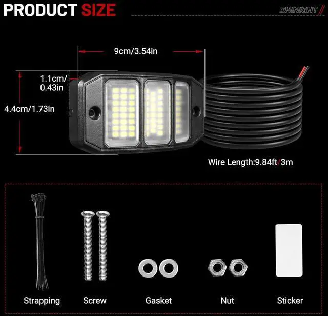 Alt view image 4 of 7 - SHINIGHT 4PCS White Rock Lights, Super Bright Pure White 6000K Rock Lights for Trucks,72 SMD LED Chips Each Light,3M/9.84FT Extension Wires,Waterproof IP68 Underglow Lights for ATV UTV Cars Boats