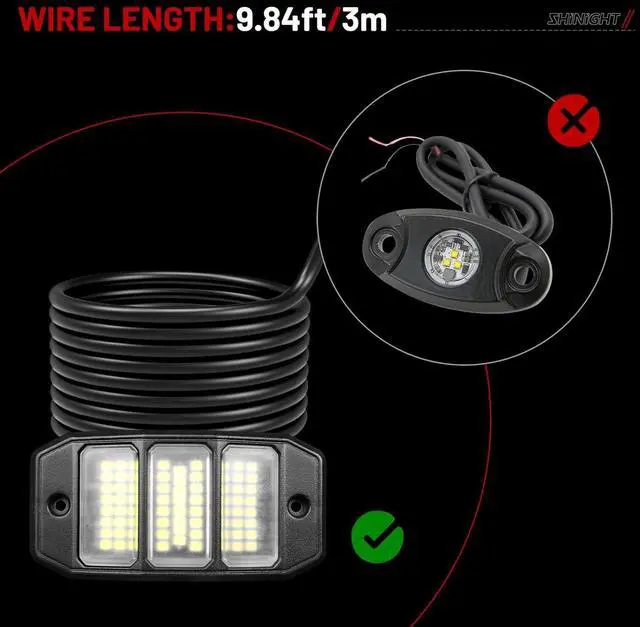 Alt view image 5 of 7 - SHINIGHT 4PCS White Rock Lights, Super Bright Pure White 6000K Rock Lights for Trucks,72 SMD LED Chips Each Light,3M/9.84FT Extension Wires,Waterproof IP68 Underglow Lights for ATV UTV Cars Boats