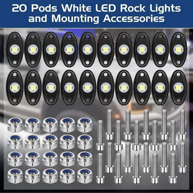 Alt view image 2 of 6 - Treela 20 Pods Rock Lights Pure Ambient Underglow Lights for Car SUV Waterproof Neon Trail Rig LED Lamp Lighting for Truck Motorcycle ATV UTV(White)