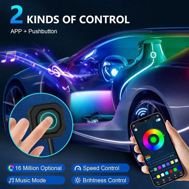 Alt view image 3 of 6 - WEBUPAR Dreamcolor Acrylic Car Lights, 6 in 1 LED Strip Lights with APP Control and 213 Color Modes, Decorative Lights, Neon Ambient Lighting Kits