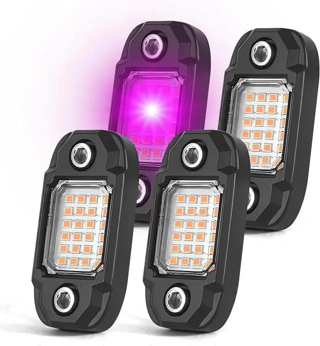 Main image of 4 Pods Purple Rock Lights 24 LEDs Chips Waterproof Neon Trail Rig Lamp Underglow Light for Car Truck Motorcycle Boat SUV ATV UTV