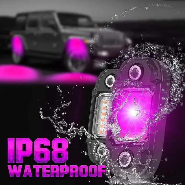 Alt view image 4 of 7 - 4 Pods Purple Rock Lights 24 LEDs Chips Waterproof Neon Trail Rig Lamp Underglow Light for Car Truck Motorcycle Boat SUV ATV UTV