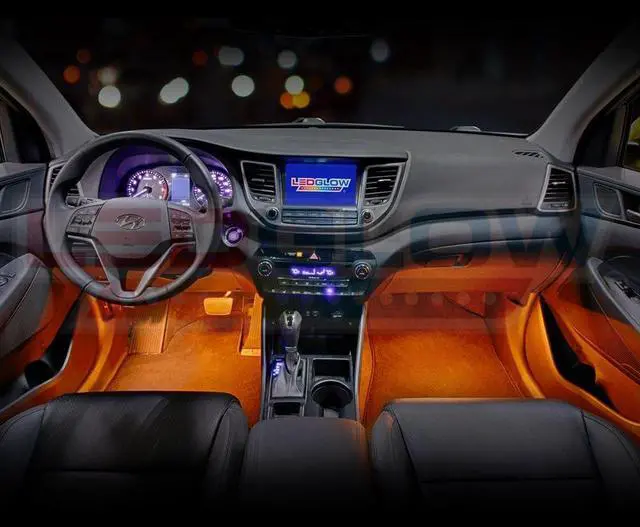 Alt view image 3 of 6 - LEDGlow 4pc Orange LED Interior Footwell Underdash Neon Lighting Kit for Cars & Trucks - 7 Unique Patterns - Music Mode - 8 Brightness Levels - Auto Illumination Bypass Mode - Universal Fitment