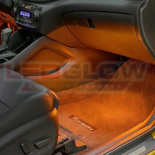 Alt view image 5 of 6 - LEDGlow 4pc Orange LED Interior Footwell Underdash Neon Lighting Kit for Cars & Trucks - 7 Unique Patterns - Music Mode - 8 Brightness Levels - Auto Illumination Bypass Mode - Universal Fitment